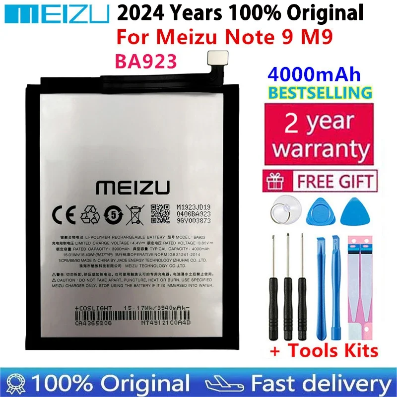 

2024 100% Original New Meizu Note 9 M9 M923H Smartphone BA923 4000mAh High Quality Battery Batteries Bateria