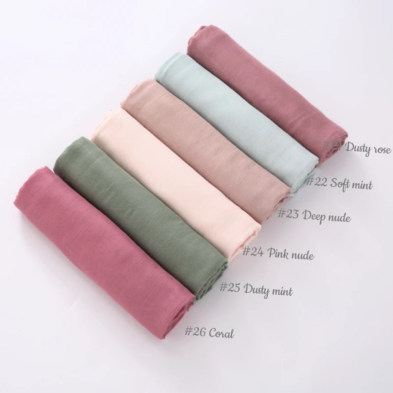 32 farben Modal Polyester Hijab Schal Zwei Linie Nähte Muslimischen Lange Schals Leichte, Weiche Turban Schal Solide Schals – Detail 8
