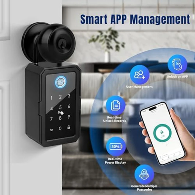 Sem Fio Smart Key Lock Box, Chave de Casa, Eletrônico, App, Código Digital, Bluetooth, Seguro para o Anfitrião, Fácil de Usar