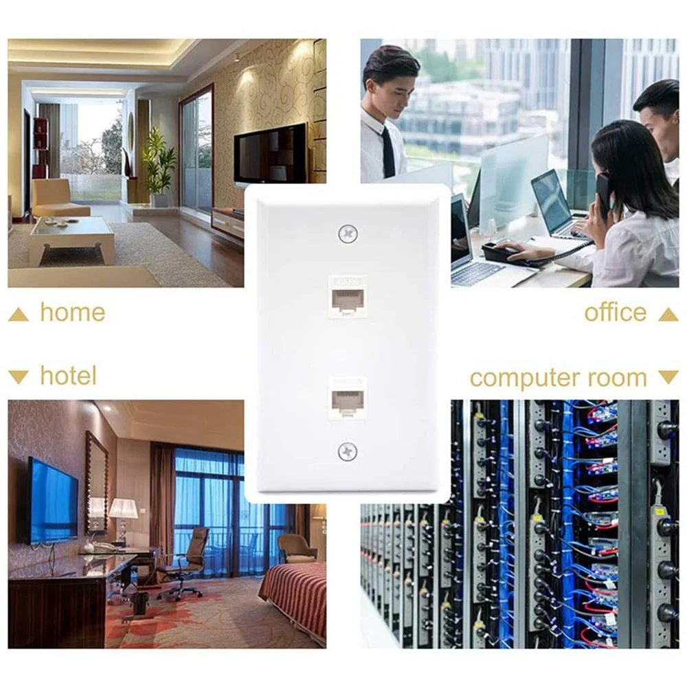 1 Pak 2 Port pelat dinding Ethernet, Cat6 perempuan ke Perempuan Jack dinding RJ45 Inline Coupler dinding Outlet, putih