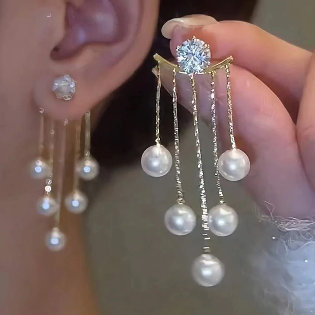 New Fashion Trend Unique Design Elegant Delicate Light Luxury Pearl Tassel Earrings High Jewelry Party Favors for Women