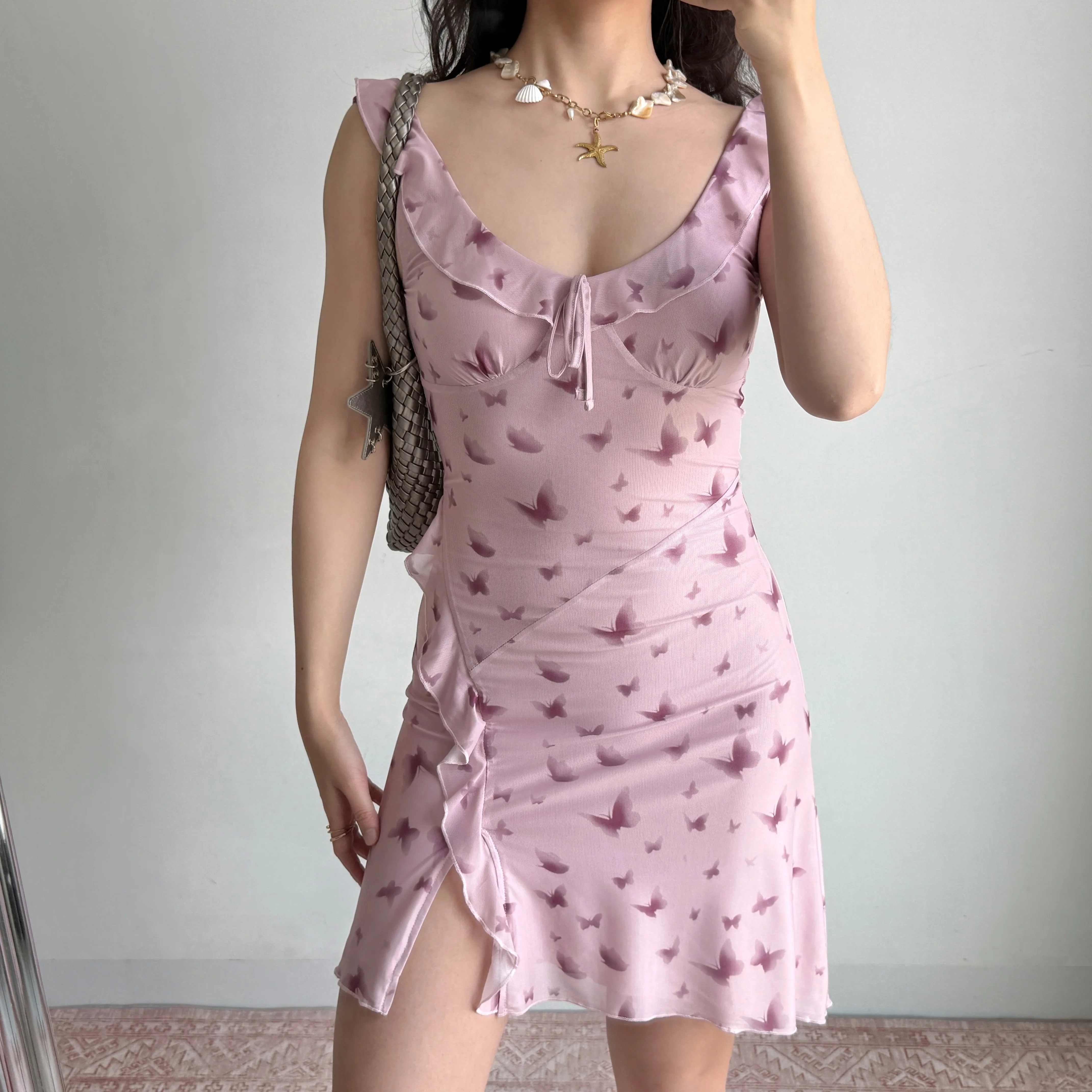 Go Girl Go Print Ruffle Hem Sleeveless Dress Short Split Skirt Women Summer Fashion European Style Polyester Fabric