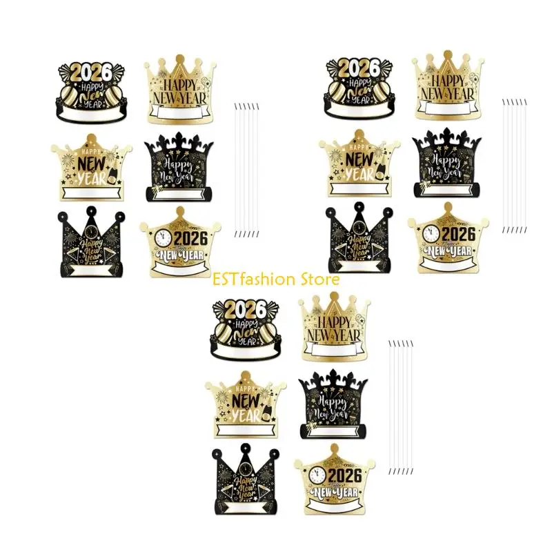 Y5GC 1 Set Bright New Year Celebration Cap Adjustable Paper Headwear Stretchable Headdress Props For Daily Parties
