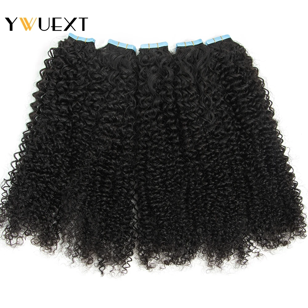 YWUEXT Kinky Curly เทปต่อผมมนุษย์ 10 "-24" Afro Curl Remy ผิว Weft เทปธรรมชาติสี