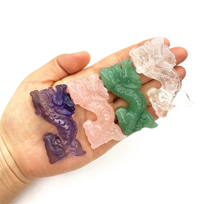 

Beautiful 1pc Natural Fluorite Rose Quartz Aventurine Chinese Dragon Carving Carving Healing Fashion Natural Quartz Crystals