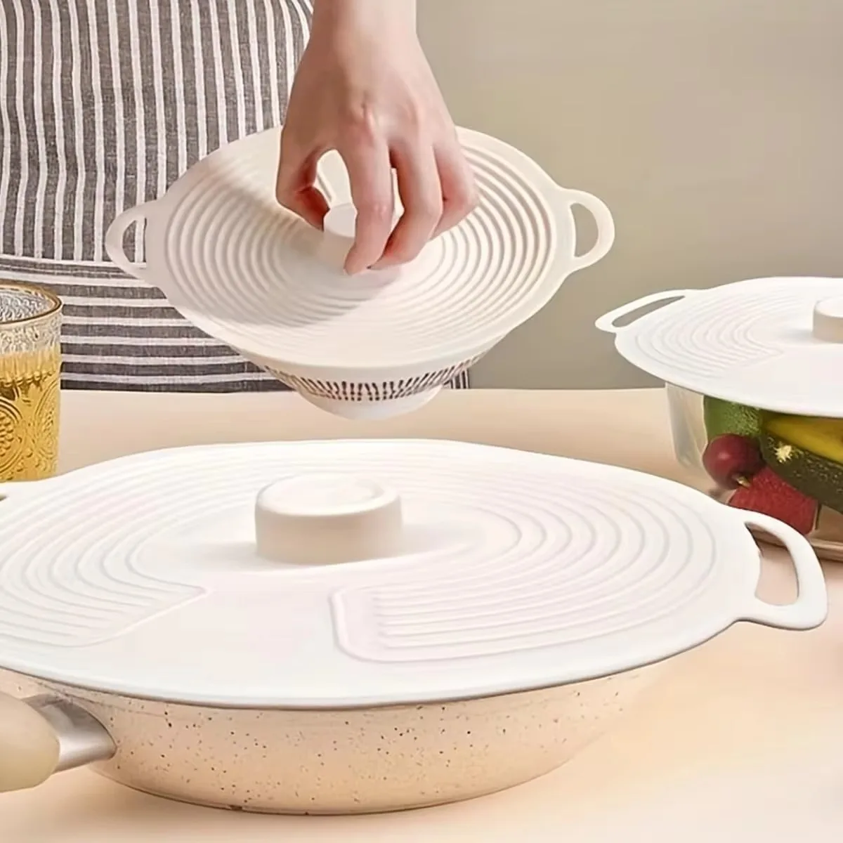 3Pcs Silicone Stretch Lids Universal for Pots Bowls Reusable Food Storage Cover Heat Resistant Fresh Preservation Kitchen Tool