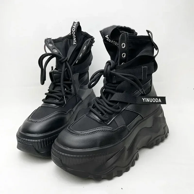 Fashion Platform Ankle Boots for Women Chunky Thick Sole Lace Up Motorcycle Boots Ladies Light Cozy Non-slip Shoe Botas De Mujer