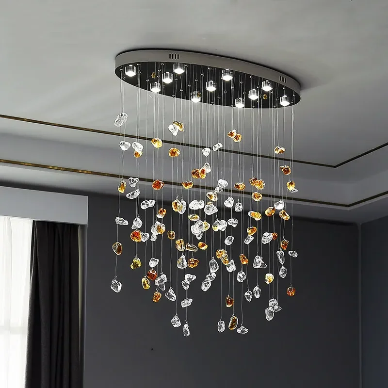 LED Modern Crystal Dining Room Chandelier Special-shaped Stone Decorative Lights Color Living Room Lighting