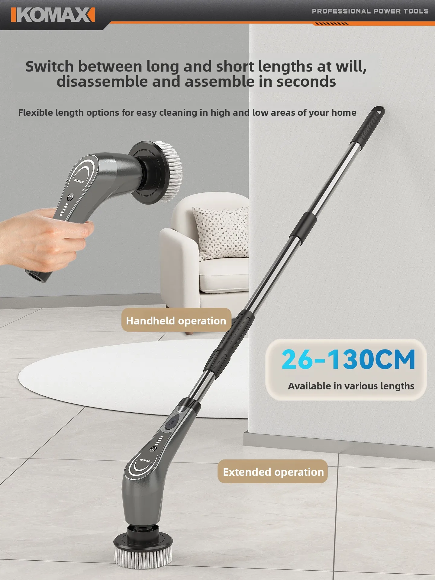Powerful electric cleaning brush High power household floor brush Waterproof long handle Kitchen electric brush Toiletfloorbrush