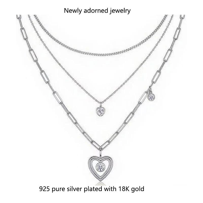 

Cross - border Export INS - style S925 Sterling Silver Heart - shaped Pendant Necklace for Women, Niche Design, New - style, Tre