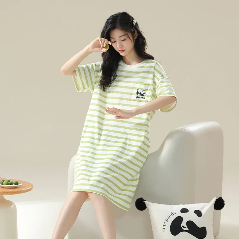 

7A Antibacterial Summer Cotton Sleepwear Women's Loose Short Sleeve Thin Home Clothes Comfortable Casual Lightweight Nightgown