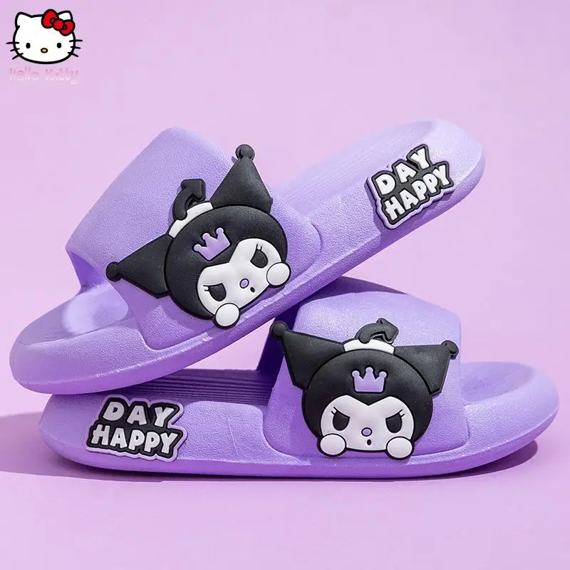 

Sanrio Hello Kitty, аниме-тапочки для девочек Kuromi My Melody, новые летние модные сандалии с героями мультфильмов Kawaii, детская удобная пляжная обувь