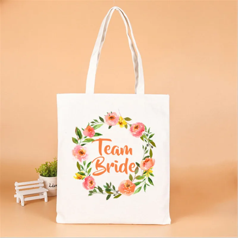 Foldable Bridesmaid Bag Wedding Shoulder Bag Bridal Bachelorette Party Gifts Team Bride Pattern Handbag Tote Bags Shopping Bag