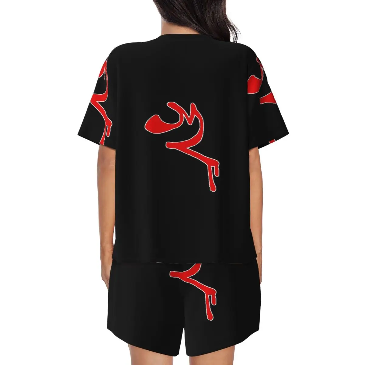 EddsWorld Red Arm Round Neck Short Sleeve Nightgowns for Sleeping Sleepshirts Women Soft Pajama Set Short Pants
