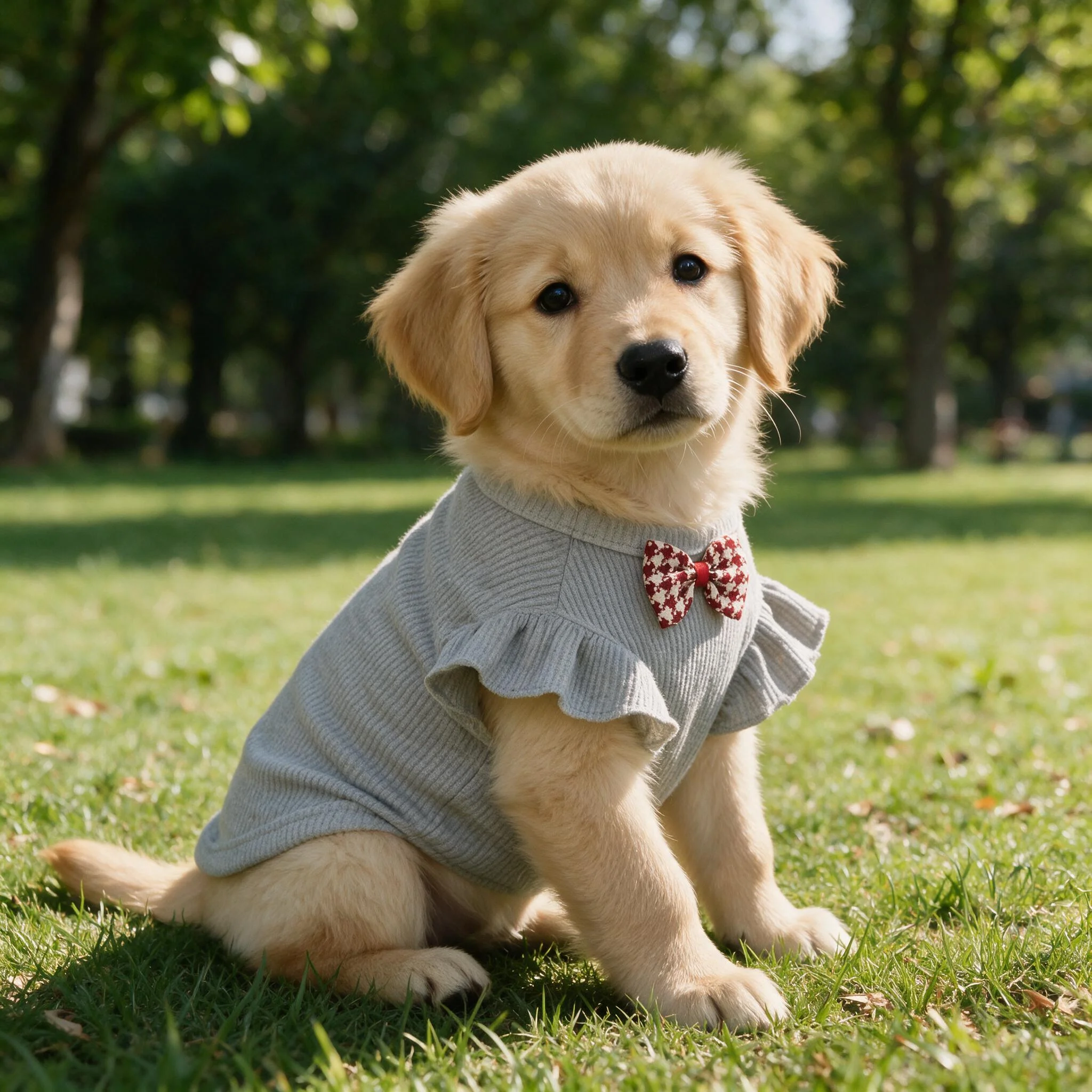 Waffelstrick-Hundeshirt mit Blumenschleife und Rüschen, Kurzarm, geeignet für kleine bis mittelgroße und große Hunde, geeignet für Bichon. – Detail 5