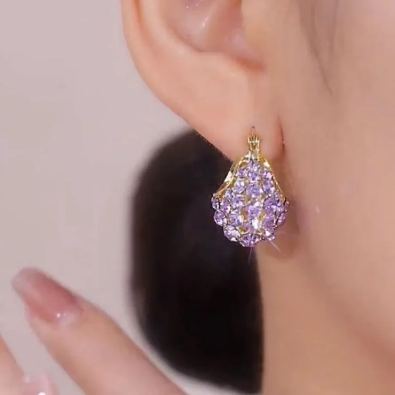 New model Trend Luxury with a touch of elegance Simplicity Fashion Exquisite  Purple Recessed design Alloy Earring
