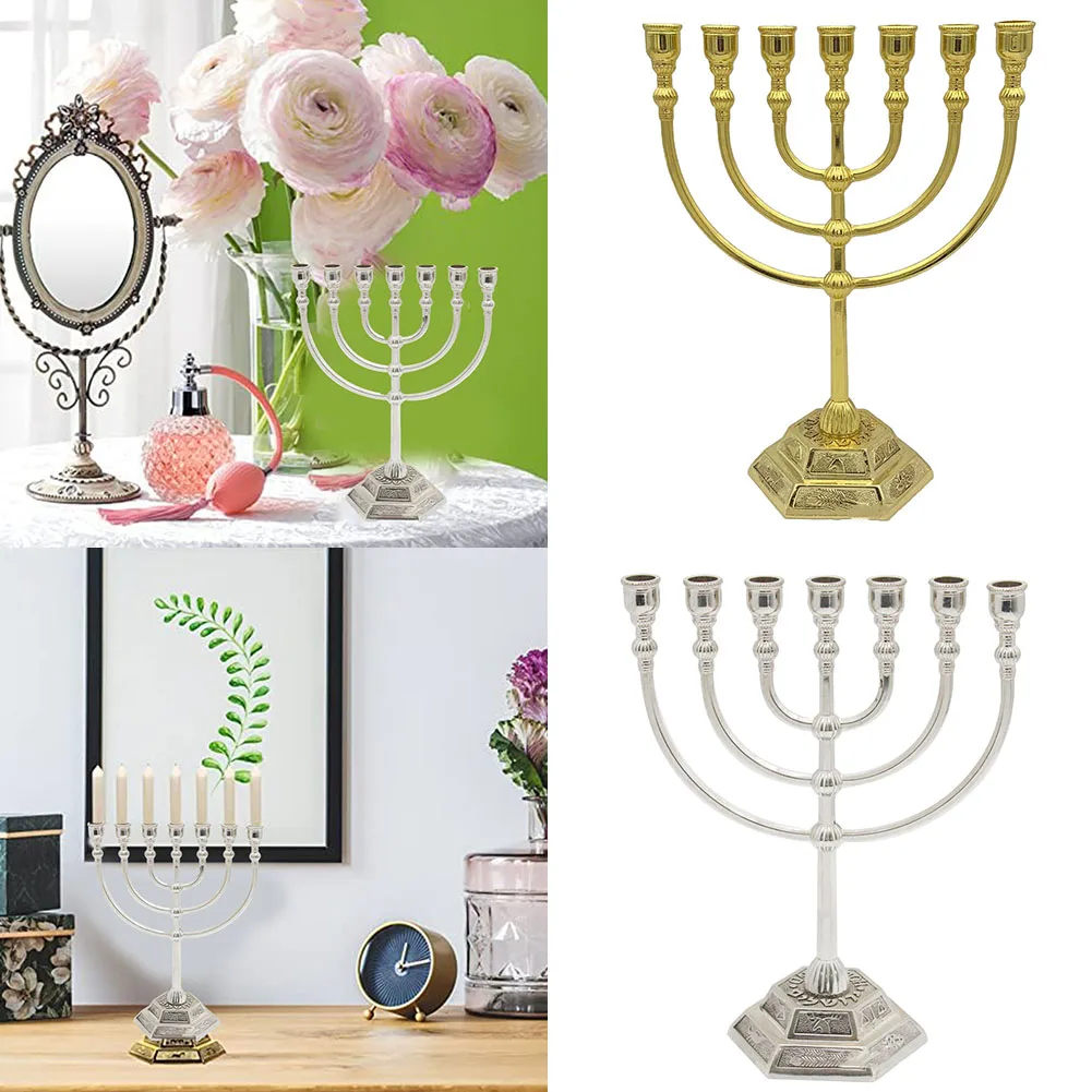 

7 Branch Menorah Candle Holder Jerusalem Temple 12 Tribes Of Israel Menorah 6.69-inch Height Antique Hanukkah Candle Stand