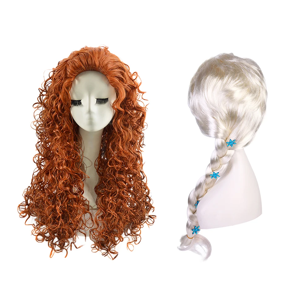 Peluca de princesa Elsa para mujer y niño, pelo blanco y plateado, Reina de la nieve, Anna, Cosplay, peluca larga, pelo sintético para Navidad