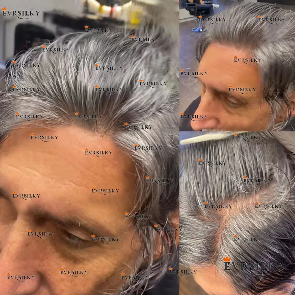 Natural Hairline Grey 1B65 1B40 1B80 Super Thin Microskin Durable Full Skin Pu Brown Blonde Human Hair  Men's Toupee Prosthesis