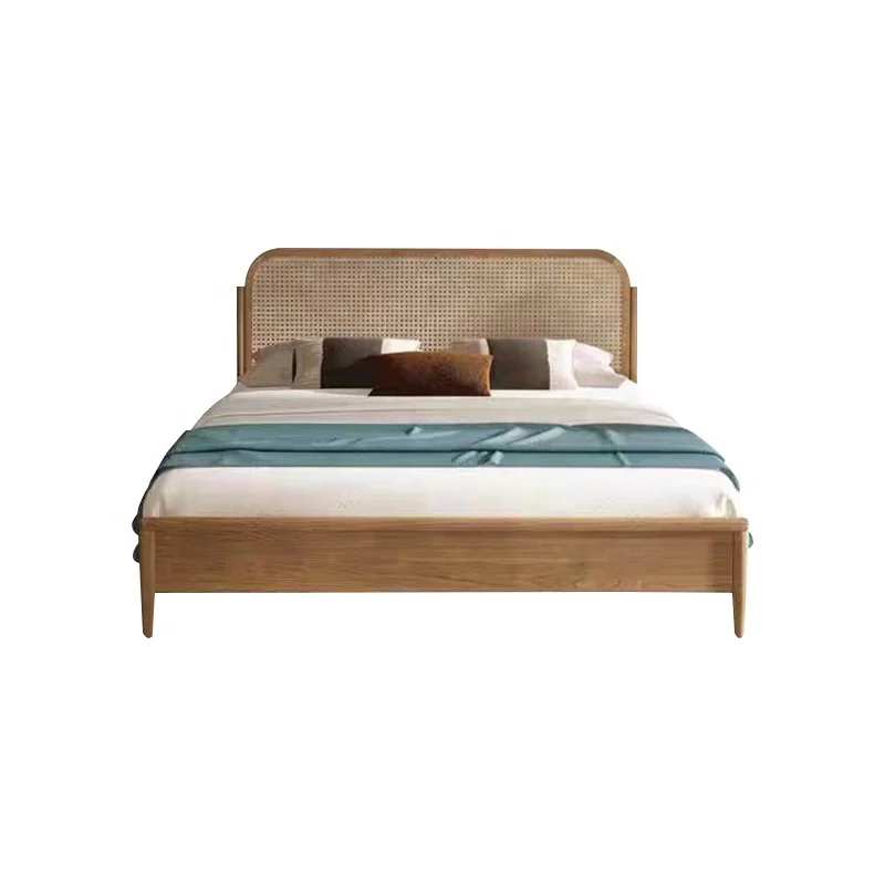 Durable King & Queen Sizes Loft Platform Bed Frame Homestay//CJ029 Wabi Sabi Style Solid Wood Rattan Woven Eco-Friendly