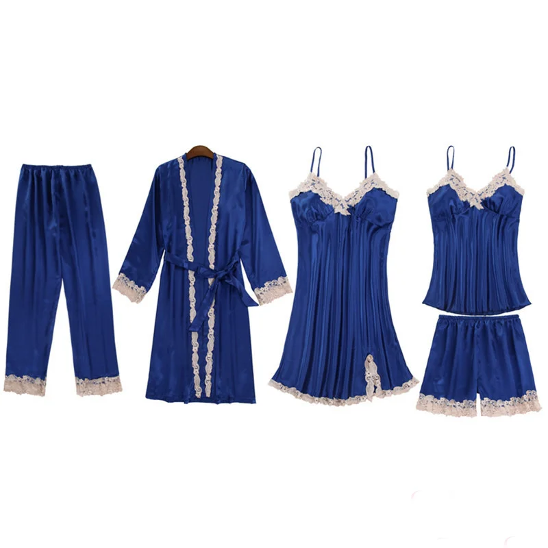 2024Pajamas Women's Spring and Summer Five-piece Set Korean Version Pajama with Chest Pad Suspender