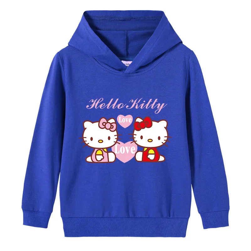 

Hello Kitty New Spring Autumn Children's Cotton Hooded Sweater Girls Fashion Pullover Tops Boys Baby Casual Sports Sweatshirts