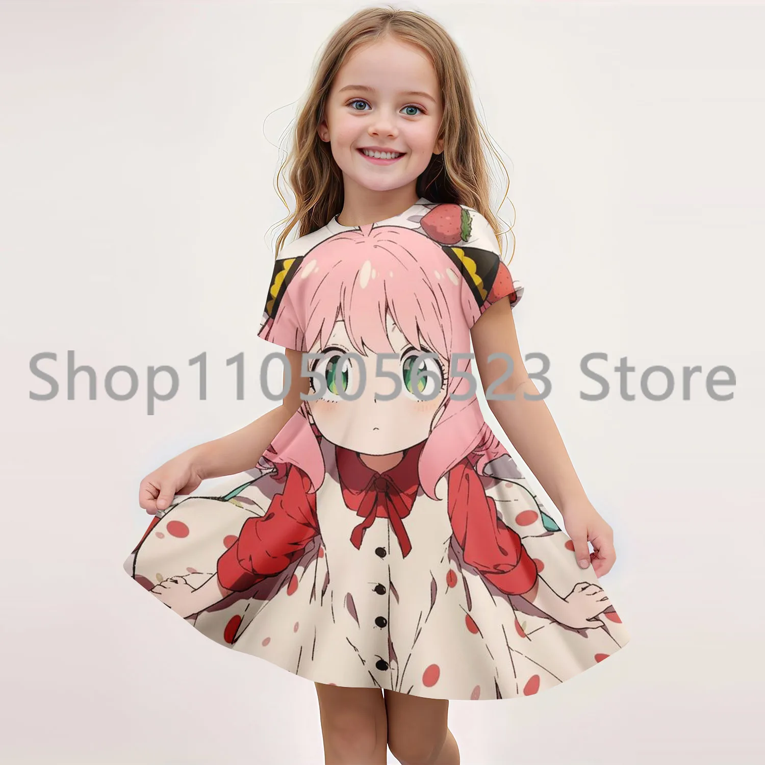 

2025 Summer Girls Short Sleeve Dress Cute Spy Playing House 3D Printed Kids Skirt Fashion Trend Clothing Breathable Casual Wear