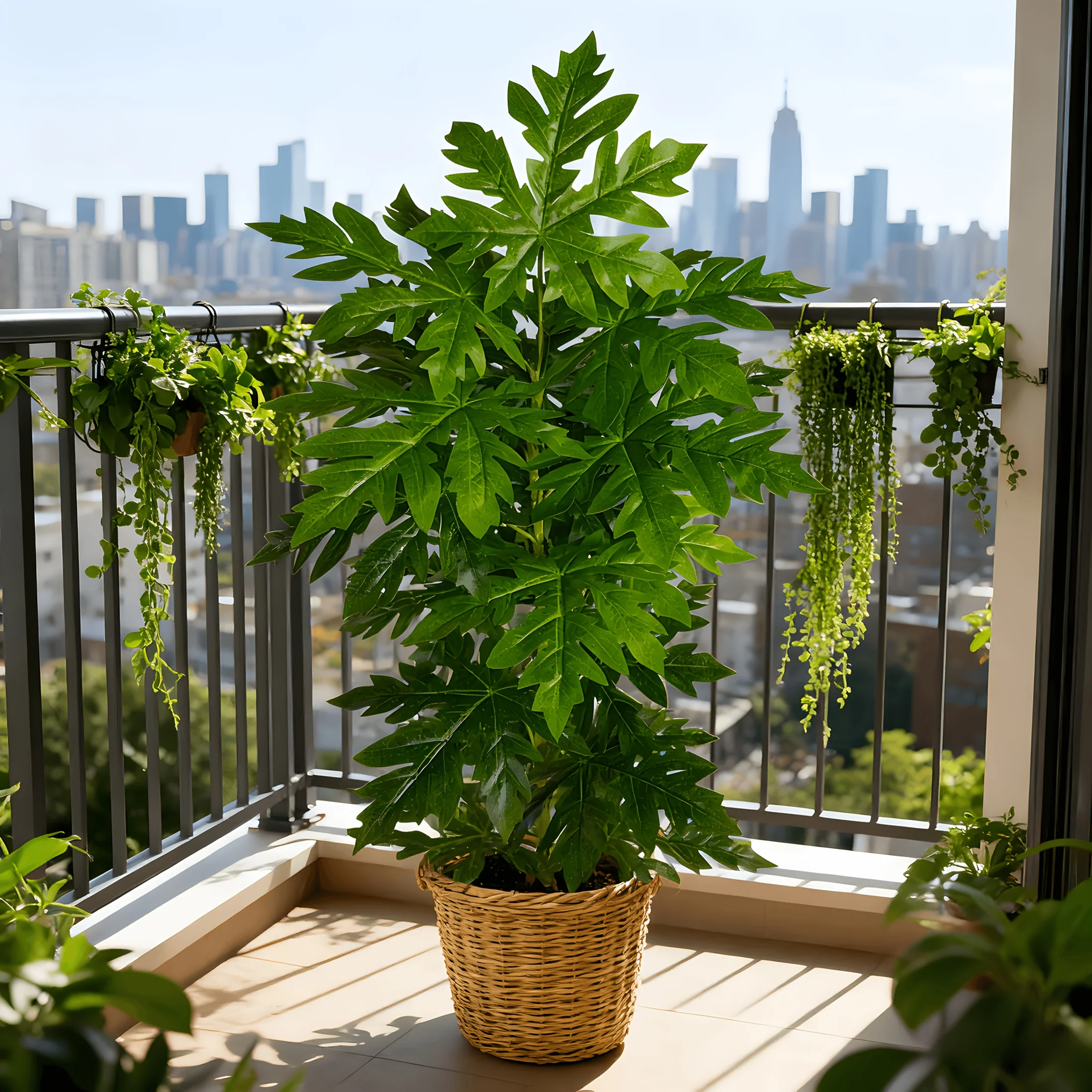 Planta Artificial de Hojas de Papaya de 15 Hojas, Realista, Tipo Rosaceae, Planta Artificial de Monstera Simulada, Flores Artificiales, Planta en Maceta Verde
