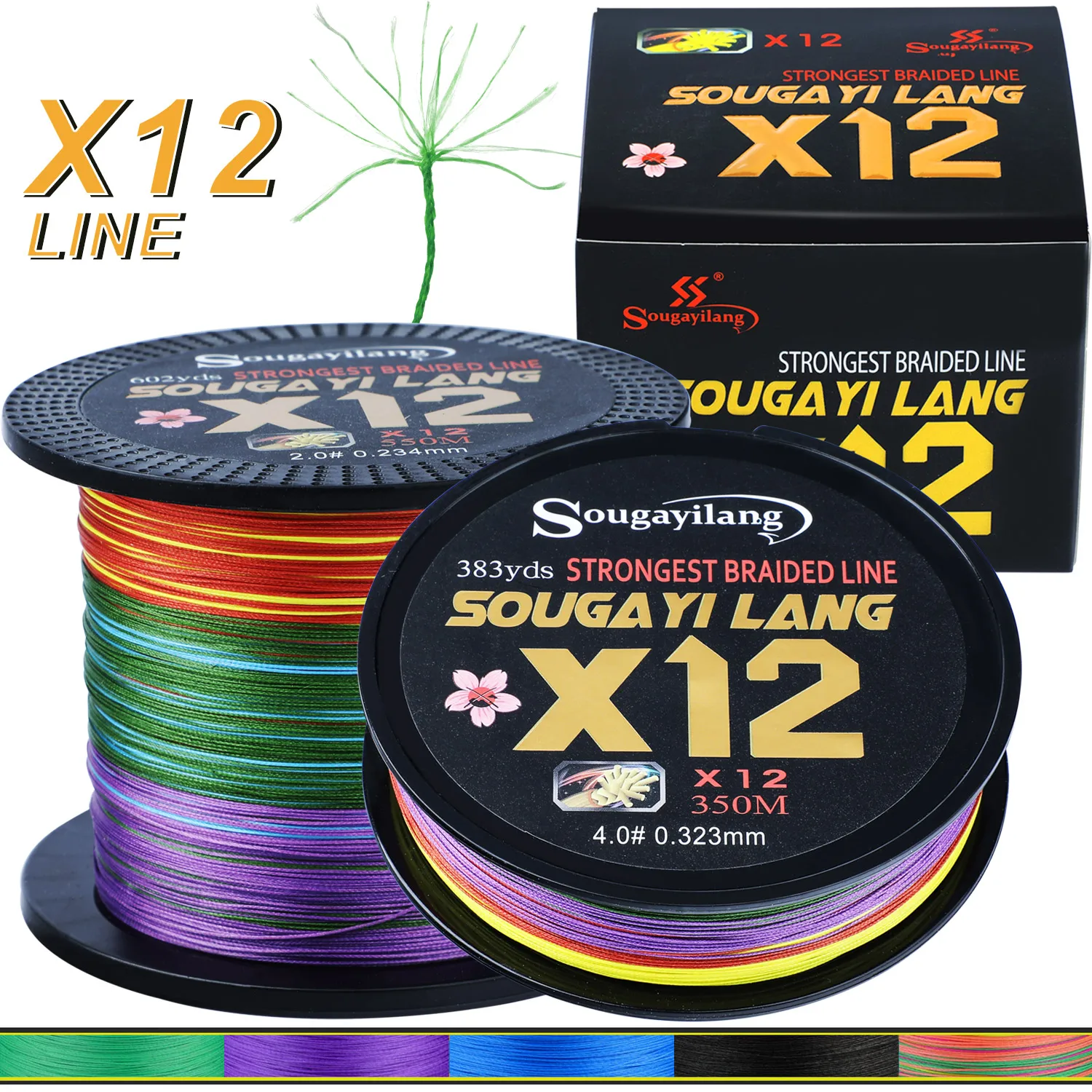 Sougayilang 350m 550m Top Fishing Line PE Braided Fishing Wire 12 Strands Test 20-103lb Saltwater Freshwater Fishing Tackle