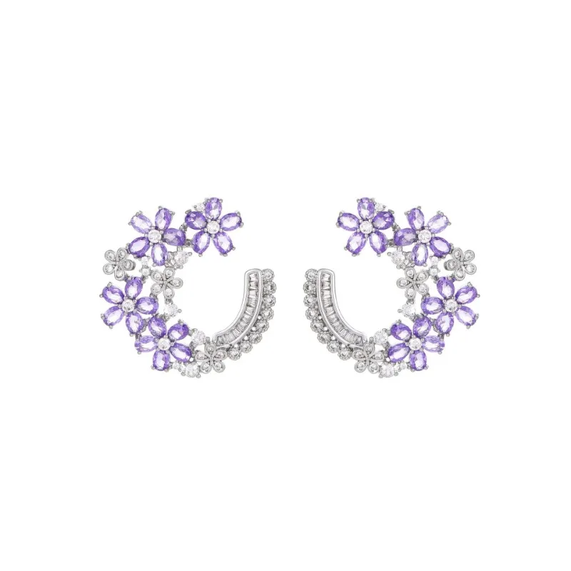 

FXLRY Light Luxury Zircon Flower S925 Silver Needle Fresh Elegant Elegant Flower Cluster Earrings For Women