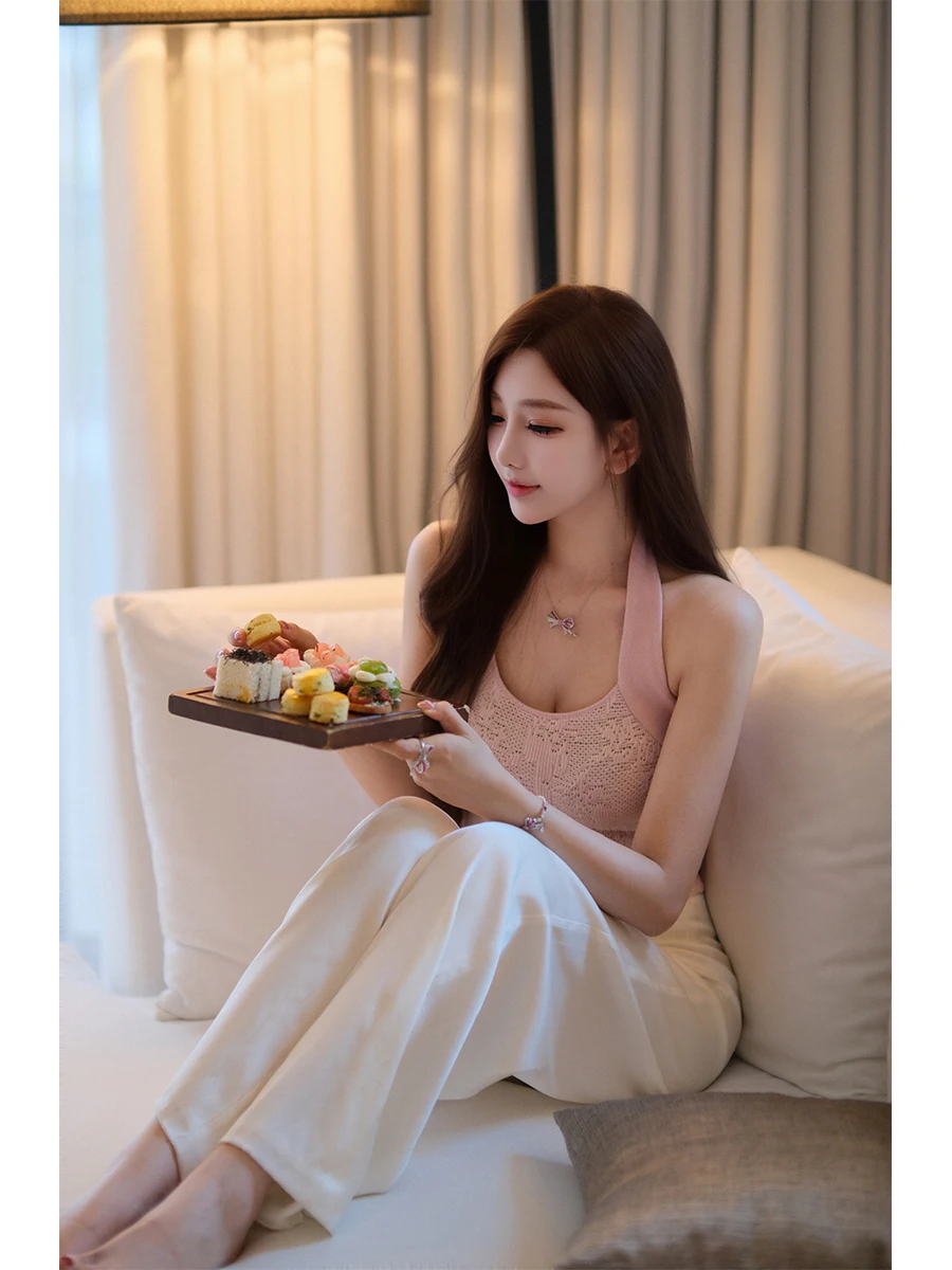 

Розовый нежный розовый туман, вязаный топ с цветочным мотивом Ne, подвесной топ с дизайном arp oulder, женский модный летний наряд