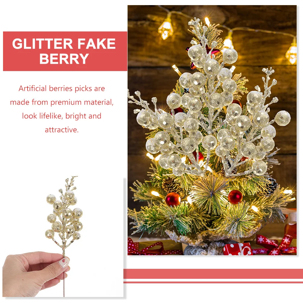 

12Pcs Artificial Christmas Berry Stems Glitter Fake Berry Branches Xmas Tree Decorations Holiday Party Favors DIY Crafts