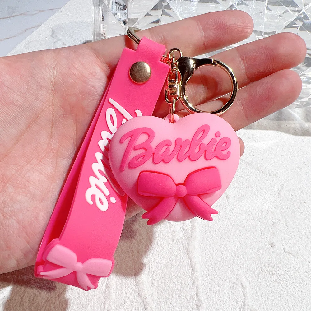 PVC Pink Cartoon Barbie Heart Car Keychain Schoolbag Wallet Bags Pendant Toys for Girls Anime Figure Accessories Decoration Gift