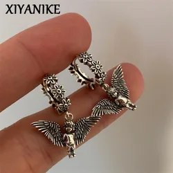 XIYANIKE Ancient Silver Color Little Angel Flower Earrings For Women Girl Luxury Fashion New Jewelry Gift Party серьги ж