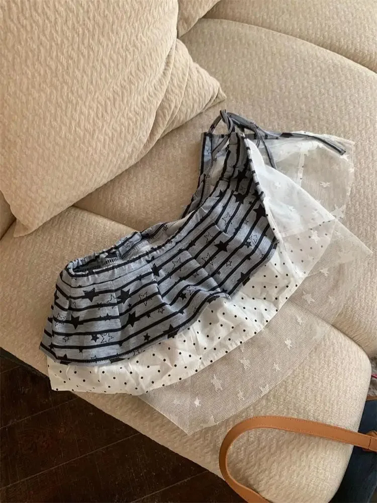 

Корейский стиль Jupe Harajuku Y2k Мини-юбка Faldas Плиссированные американские ретро-юбки со звездами Юбка Гранж