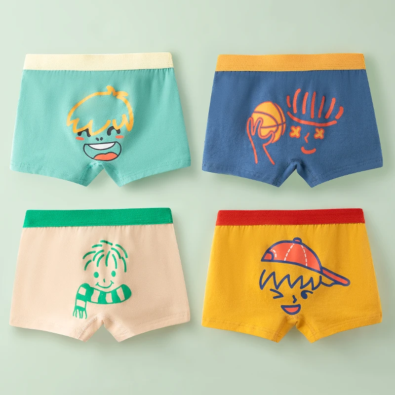 

4pcs/Lot Boys Boxer Briefs Kids Cotton Underwear Baby Boy Underpants Teenager Cartoon Print Soft Children Panties 2-15Y 2024 New