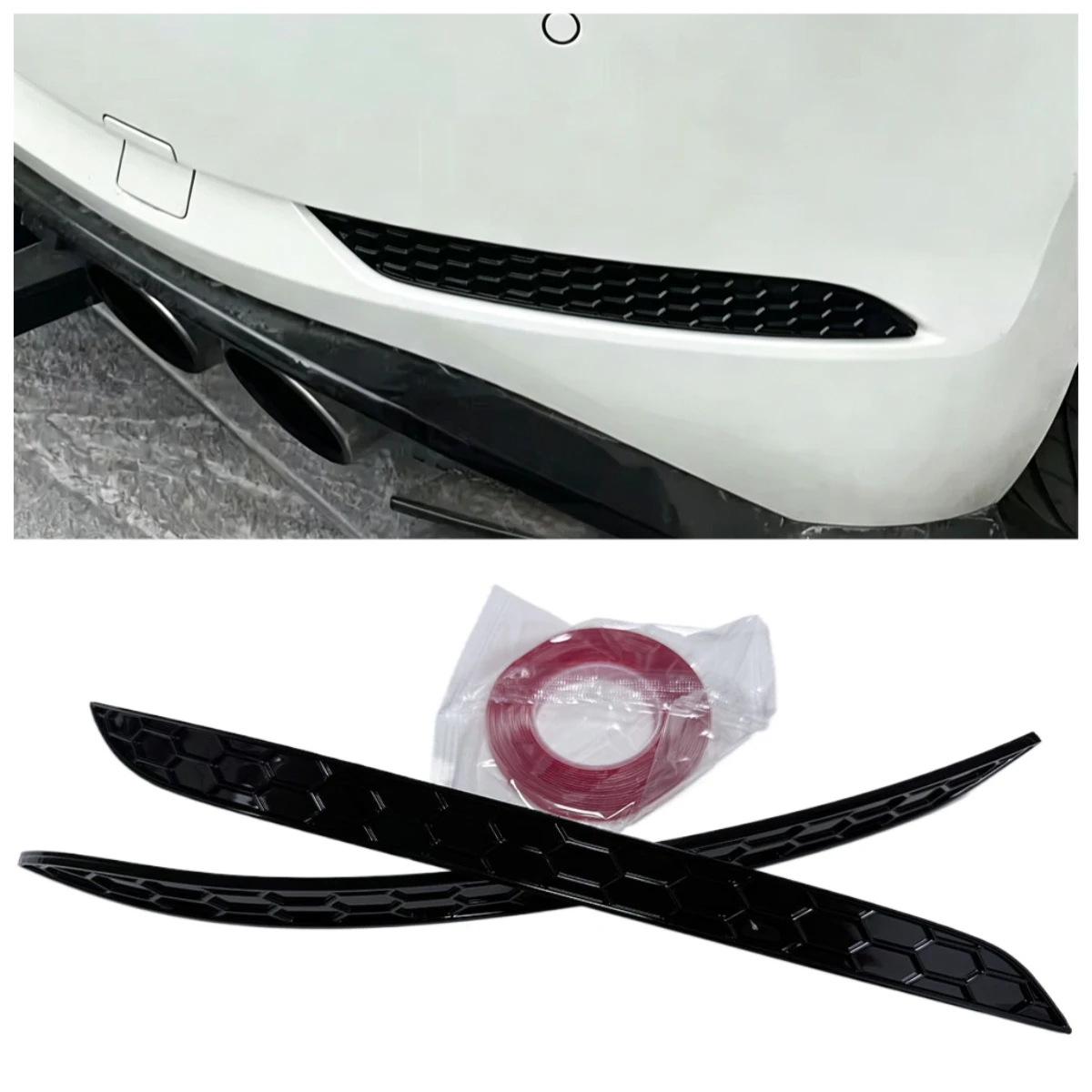 

For Volkswagen Golf MK7.5 2017-2020 GTI GTD R R-Line Hatchback Facelift Gloss Black Rear Bumper Reflector Insert Set Honeycomb