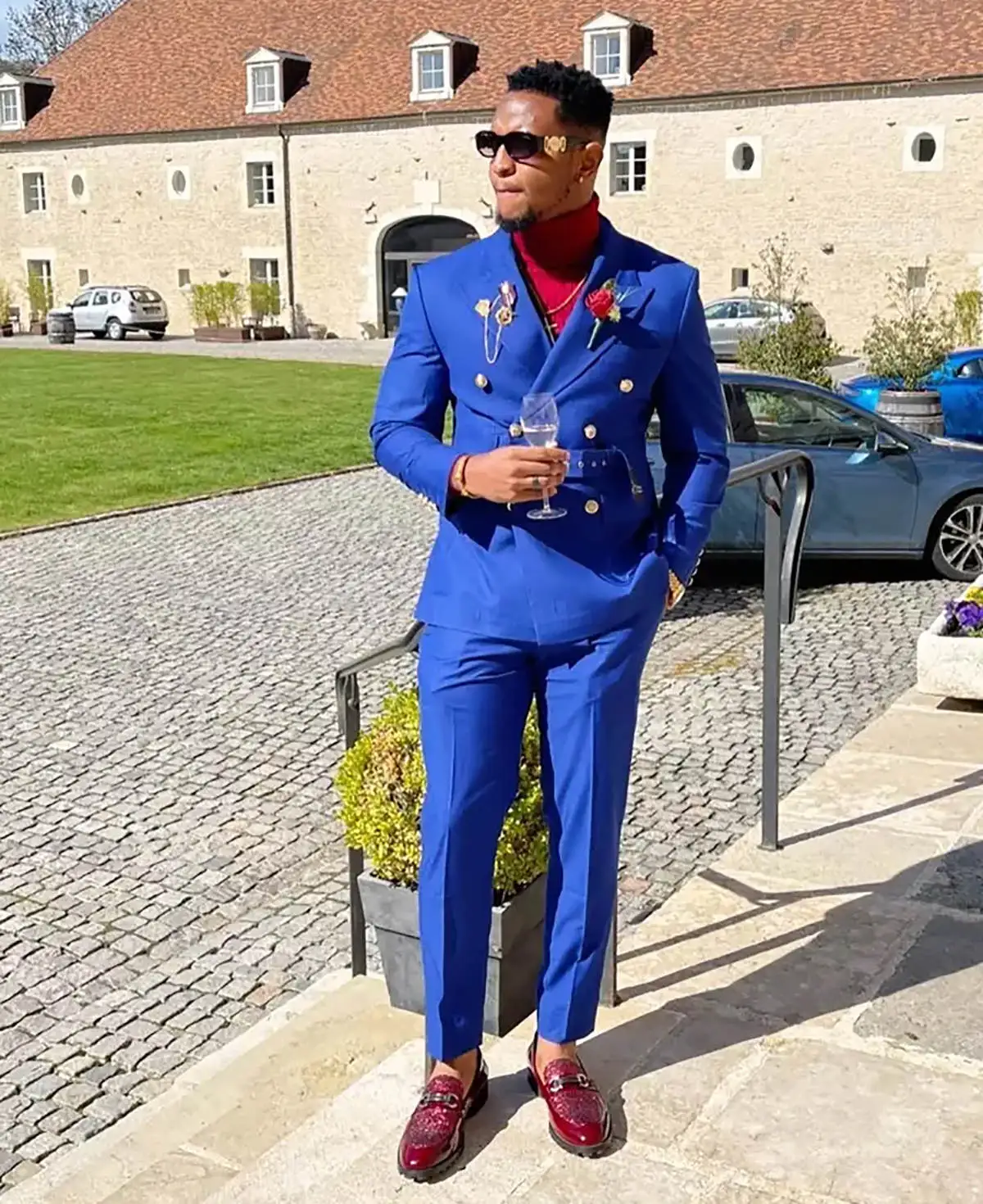 Formal Navy Wedding Tuxedos 2 Piece Set Jacket Pants Peaked Lapel Men Suit Double Breasted Groom Wear Party Suits Customized