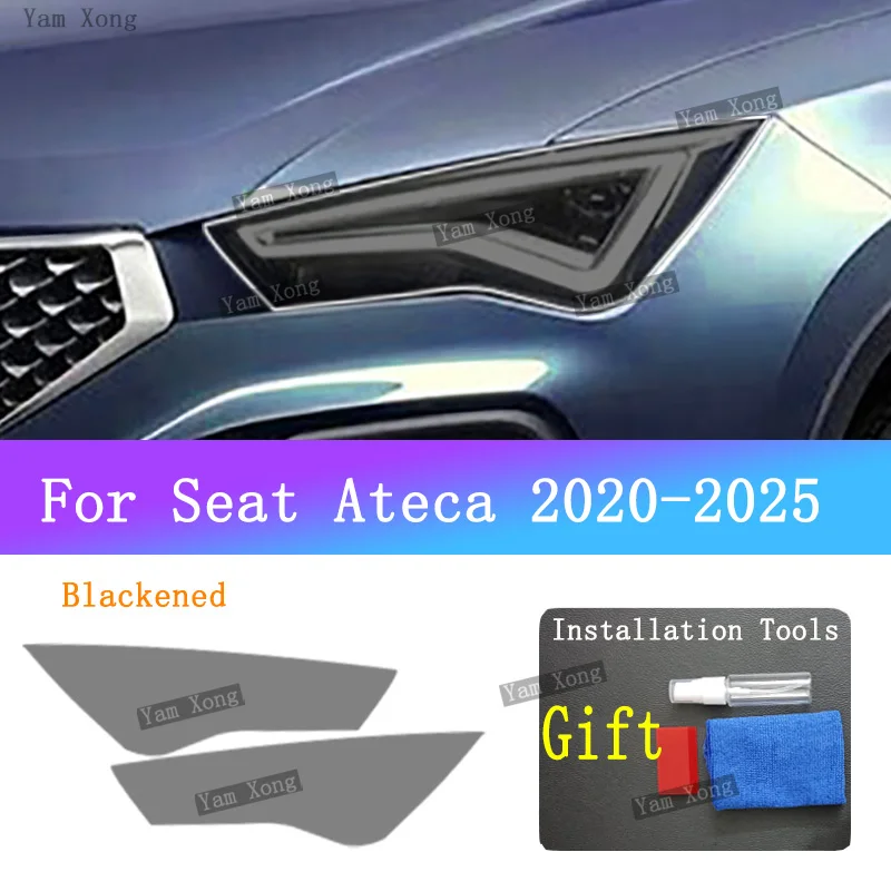 For Seat Ateca 2020-2025 Headlamp Black Smoke Sticker Headlight Transparent TPU Protective Film Car BC Pillars Anti-Scratch Film