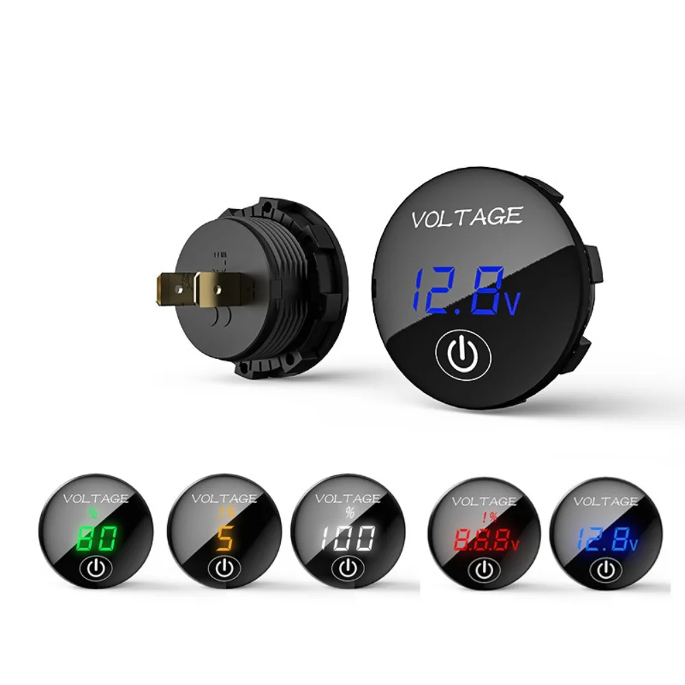 العالمي 5 فولت-48 فولت سيارة الفولتميتر لوحة LED مستديرة الرقمية السيارات الجهد متر اللمس التبديل قدرة البطارية عرض متر