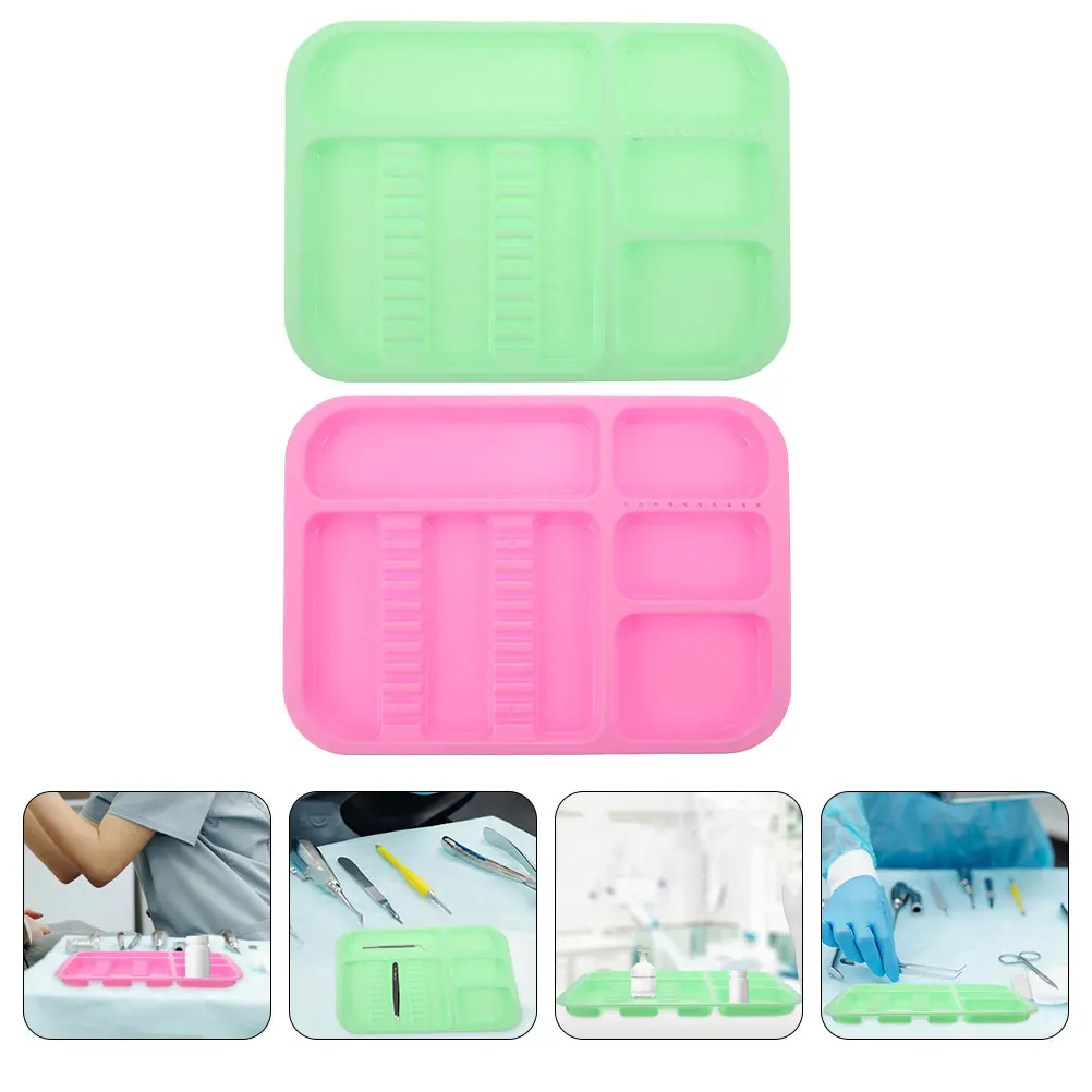

2pcs Colorful Plastic Dental Trays Dental Storage Tray Sterilization Storage Instrument Plates For Clinic Lab Home Use