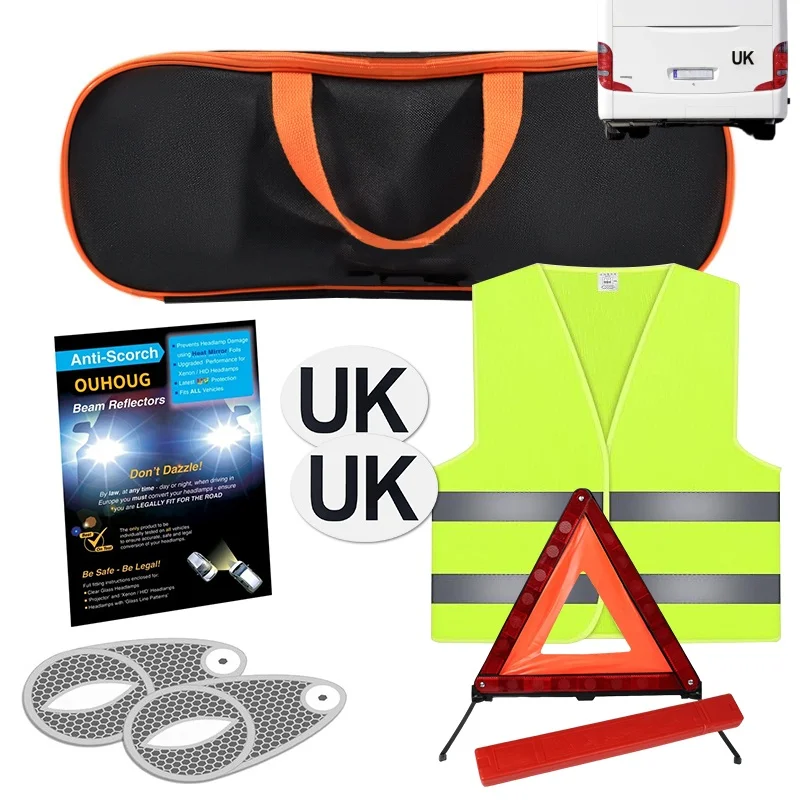 Travel European Driving Protection Set Headlamp Beam Deflector Converter Car Warning Triangle For UK Plate Europe France Driving