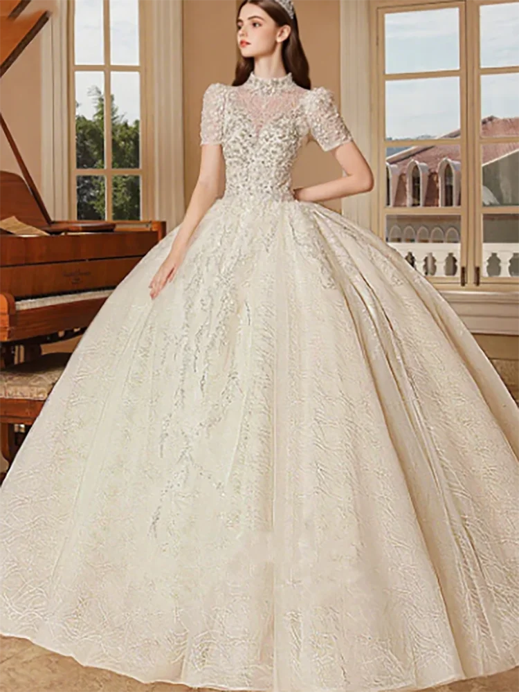 

Luxury High Beading Sequined Appliquins Ball Gown Bride Wedding Dreses Bridal Gowns Customized