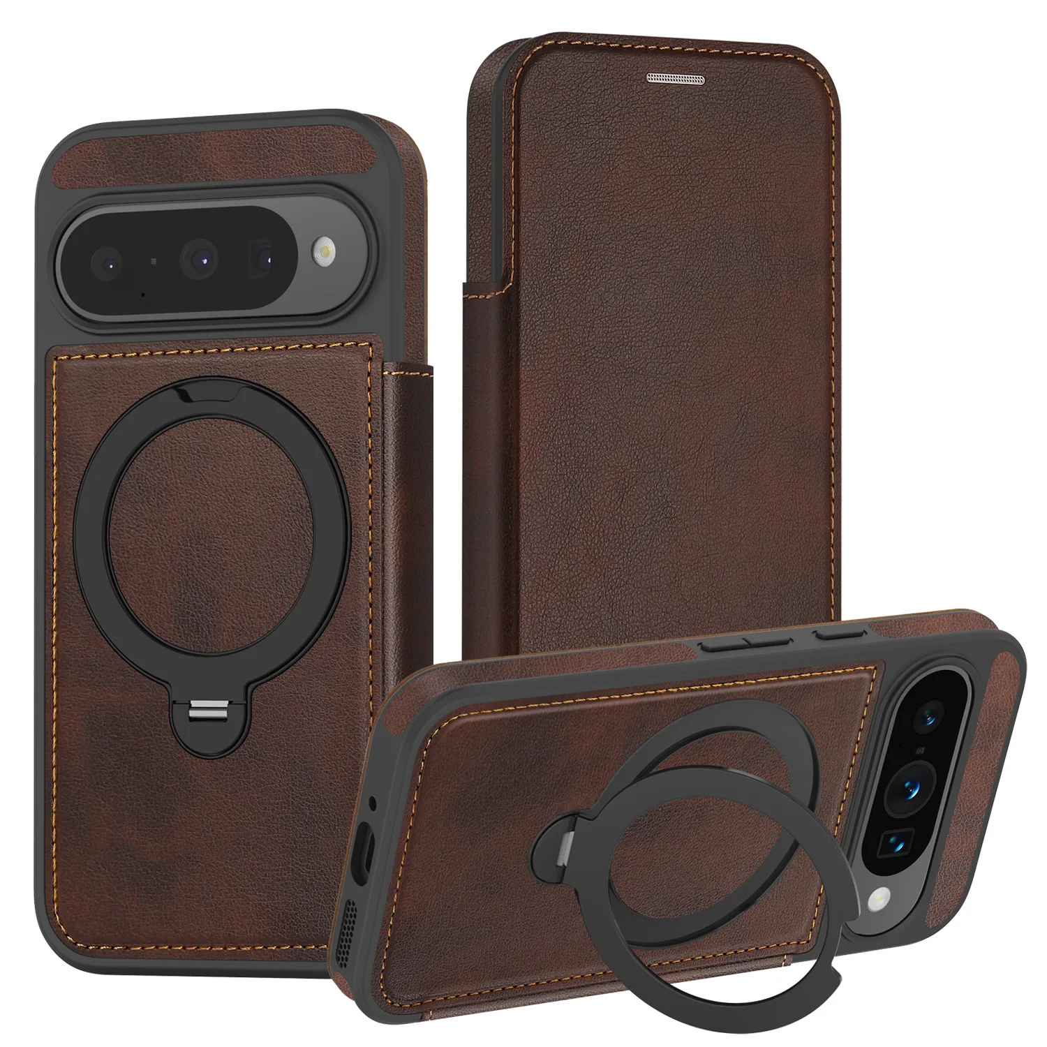 

Magnetic Phone Case for Google Pixel 10 Pro XL 9A 8Pro Wireless Charging Card Slot Rotating Bracket Leather Cover Funda
