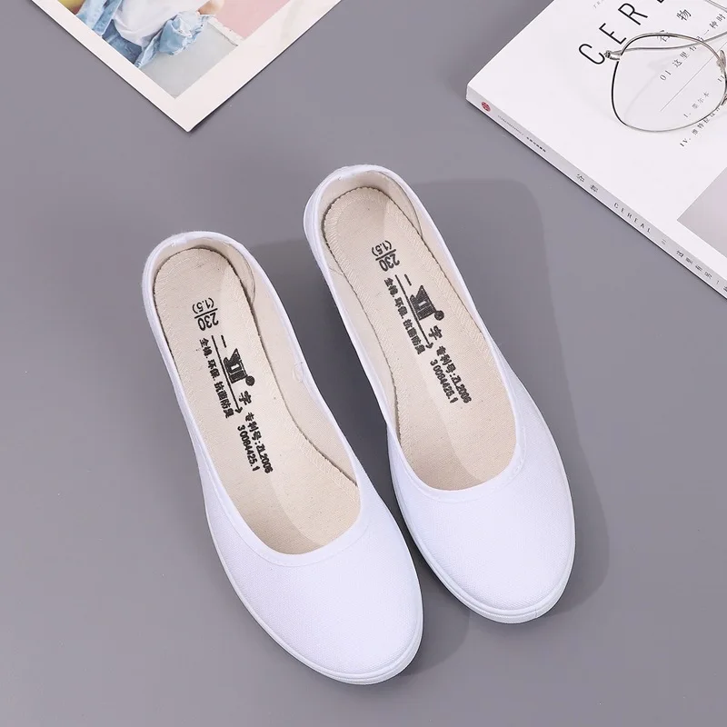 Fashionable White Nurse Shoes Beauty Salon Work Comfortable Cloth Sneakers All-white Canvas Wedge-heeled Non-slip Single Shoes