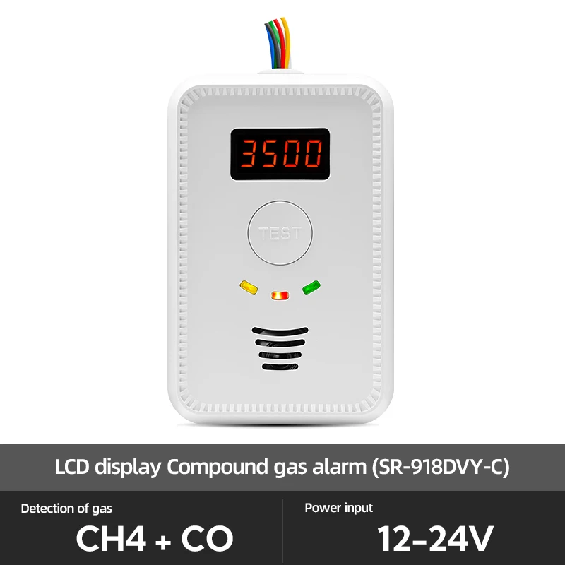 SUMRING DC Natural Gas Detector Alarm Kitchen Combustible Methane CO Gas Leak Safety Protection Sensor