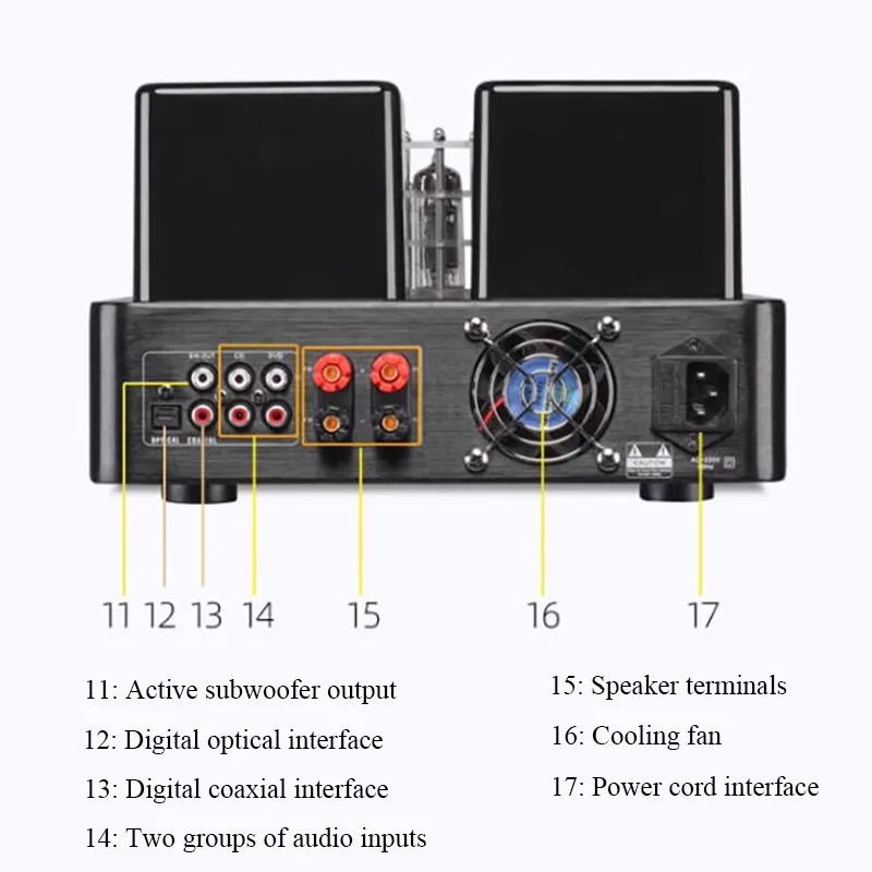 M100 HIFI Tube Power Amplifier 120W*2 Output Bluetooth 5.0 Home Hi-Fi Amp Digital Optical Coaxial Input Subwoofer Output