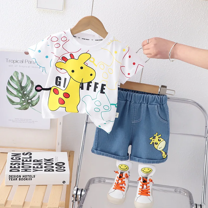 New Summer Baby Boys Clothes Suit Children Girls Giraffe Cartoon T-Shirt Shorts 2Pcs/Sets Toddler Casual Costume Kids Tracksuits