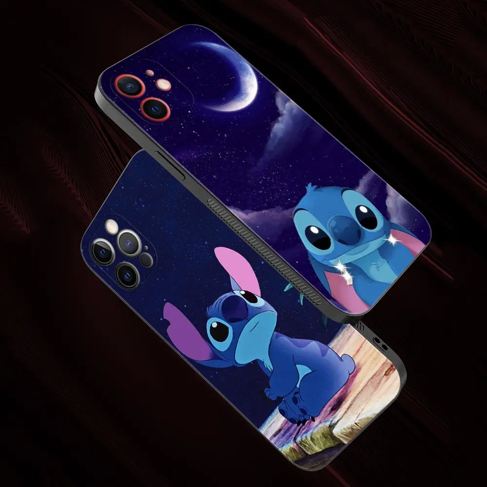 Phone Case For Apple iPhone 15 13 12 11 Pro Max Mini XS XR X 7 8 Plus 5 5S Cover Silicon Shell Blue Stitch Look at the Moon