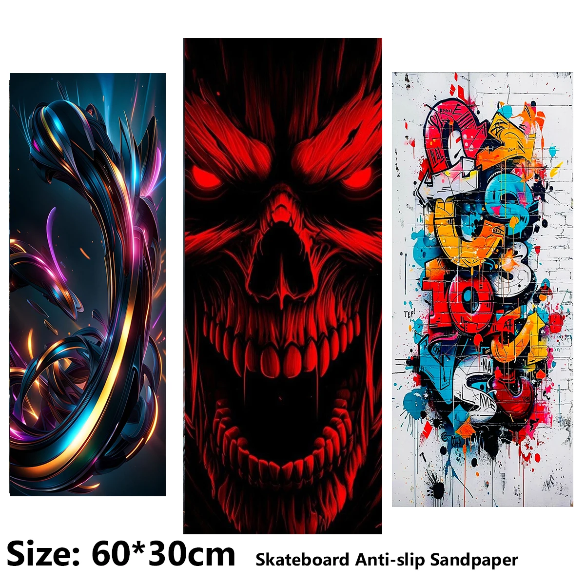 Electric Scooter Anti-slip Sticker Sandpaper Skateboard Grip Tape Sheet 60*30cm Geometric Doodle Skull Pattern
